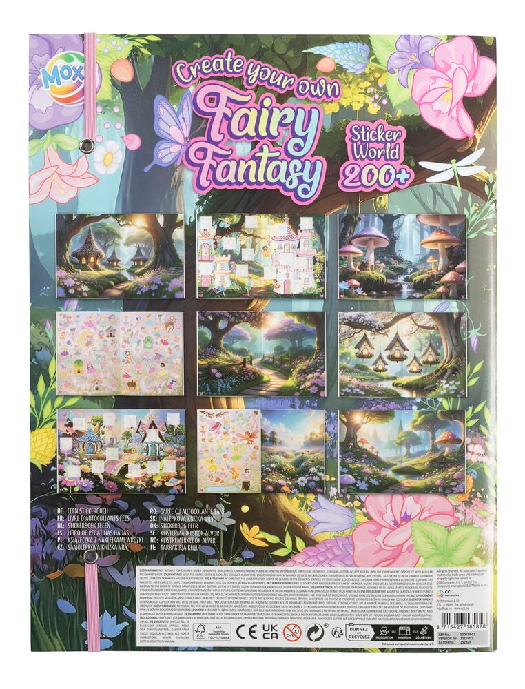 Moxy 20 sider Fairy Fantasy klistremerkebok med livlige fe-skog illustrasjoner og 200+ klistremerker.