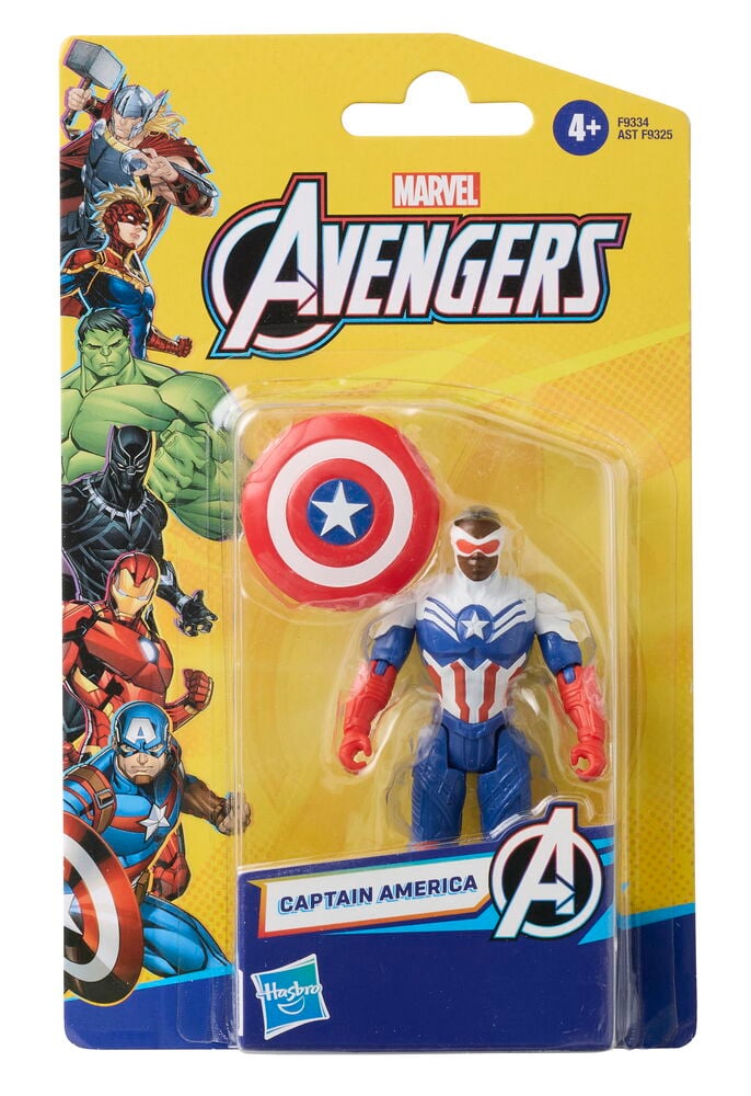 Actionfigur Marvel Avengers 10 cm Flera sorter, Captain America i blå, vit, röd dräkt med sköld i blisterförpackning.