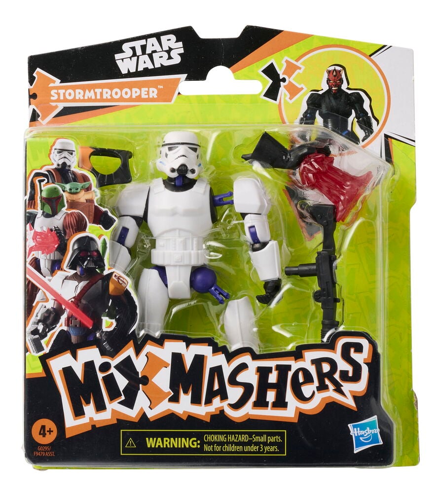 Actionfigur Star Wars MixMashers 12 cm Stormtrooper i hvitt og blått, med svart blaster og rød kappe som tilbehør.