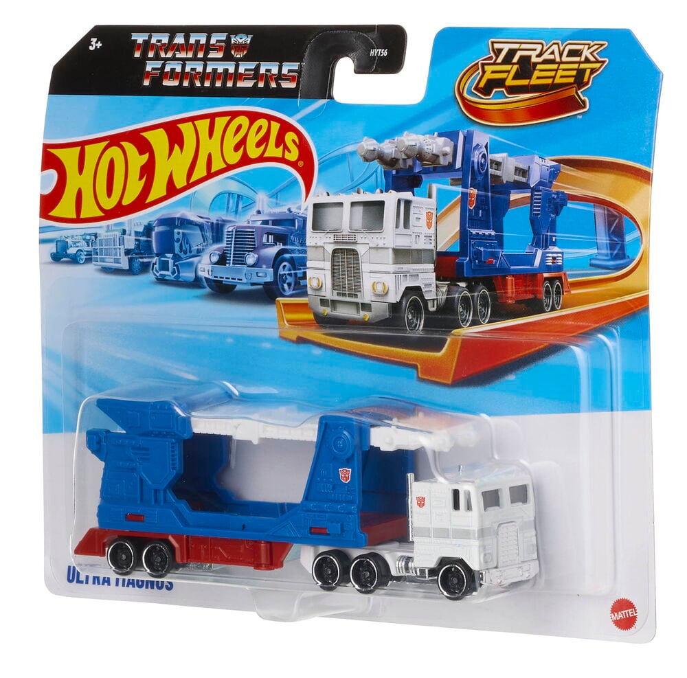 Kilpa-auton kuljetus Hot Wheels 1-pack Valikoima: valkoinen Ultra Magnus kuorma-auto, sininen irrotettava perävaunu.