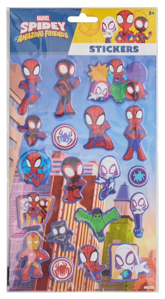 3D-klistremerker Disney Flere sorter med Spidey, Miles Morales, Ghost-Spider, Hulk, Iron Man og Black Panther.
