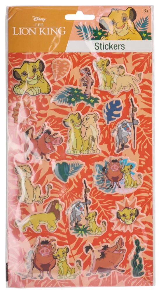 3D-klistremerker Disney Flere sorter med løveungen Simba, Nala, Timon, Pumbaa, Mufasa og Rafiki figurer.