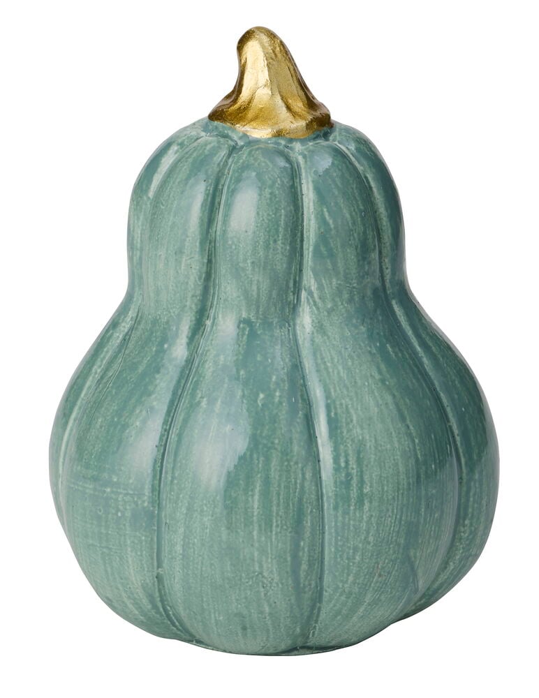 5-7 cm Betong Gresskar, en teal pæreformet dekorasjon med vertikale riller og en gullstilk.