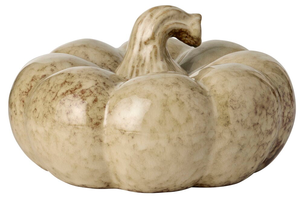 Pyntegresskar 18 cm Beige med en flekkete, glasert overflate og en buet stilk.