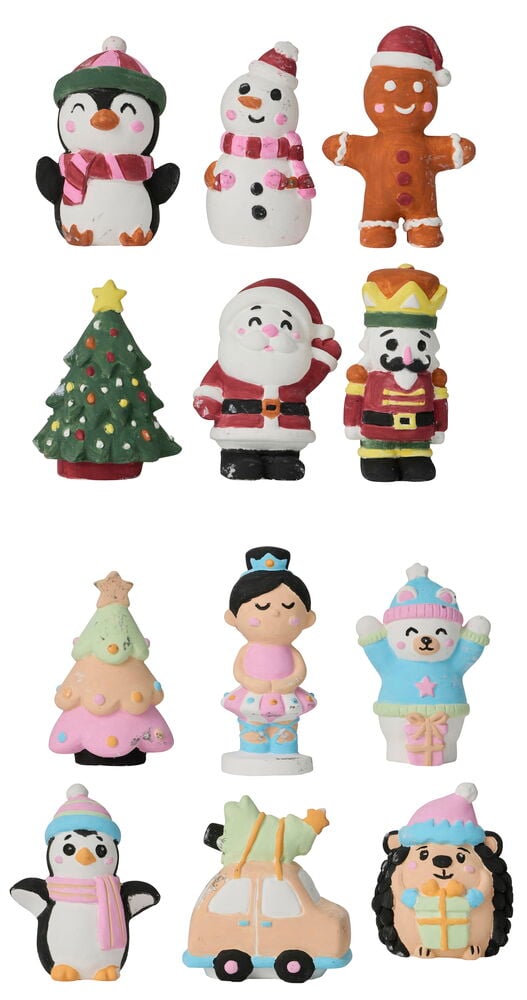 Malerset 6er-Pack Weihnachten mit verschiedenen Figuren wie Schneemann, Pinguin, Lebkuchenmann, Weihnachtsmann und Baum.