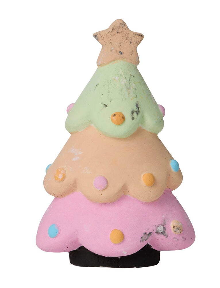 Malerset 6er-Pack Weihnachten: eine grün, pfirsichfarbene und rosa Weihnachtsbaumfigur mit Stern und Punkten.