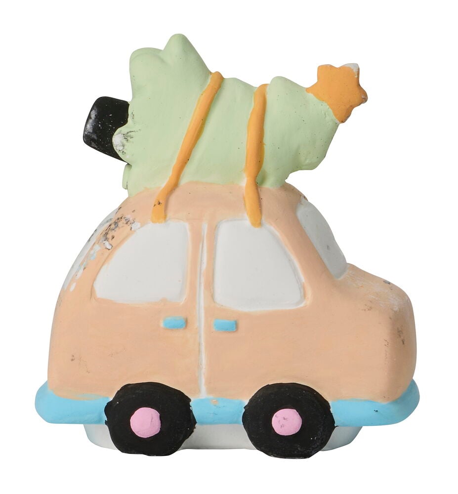 Bemalter pfirsichfarbener Wagen mit hellgrünem Weihnachtsbaum, Teil des Malerset 6 er-Pack Weihnachten.