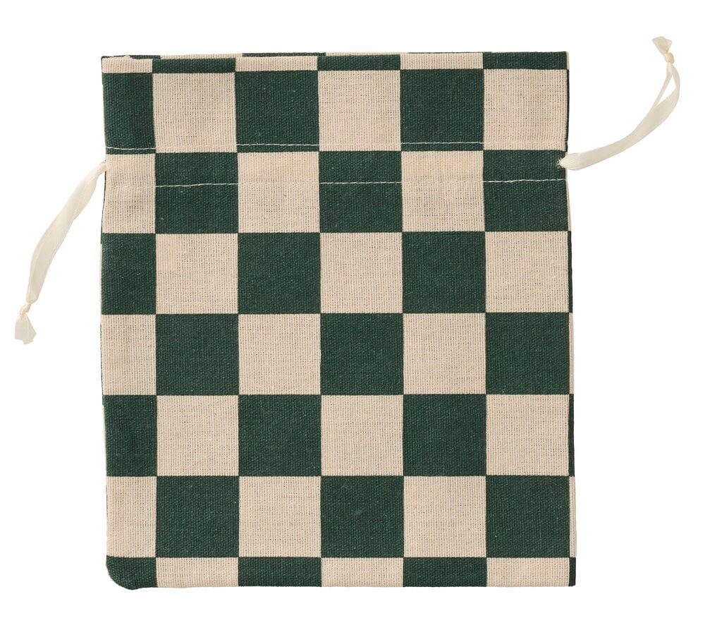 Geschenkbeutel 20x22,5 cm Weihnachten Gemischt mit dunkelgrünem und beigem Karomuster und Kordelzug.