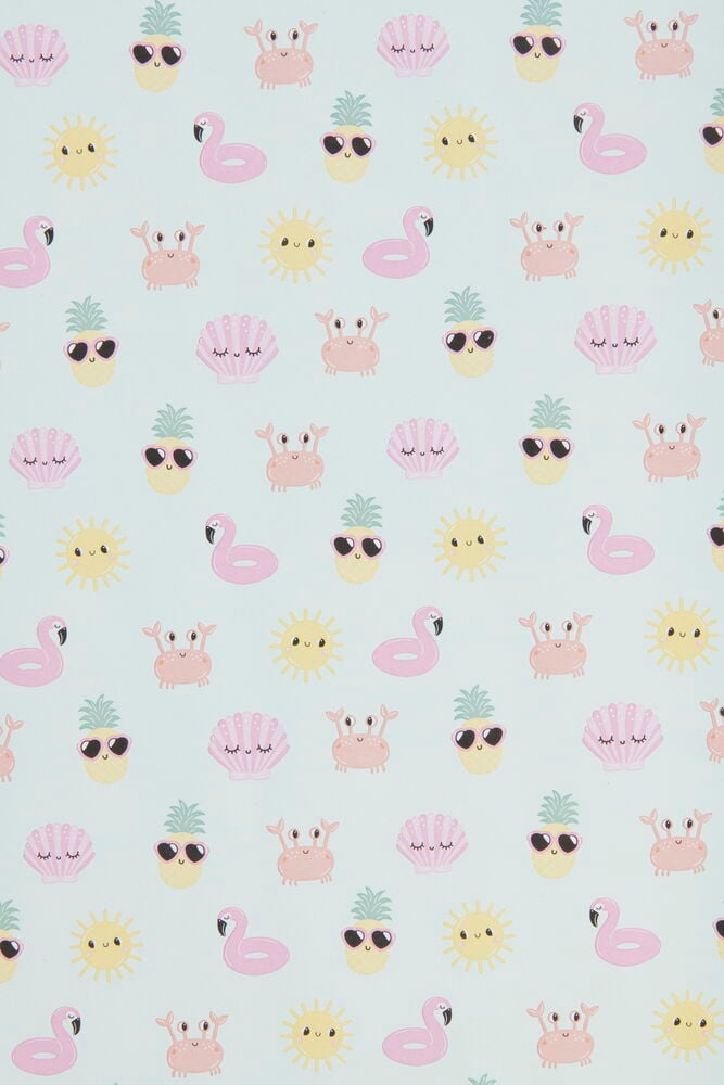 Ljusgrönt presentpapper med sommarinspirerat mönster.