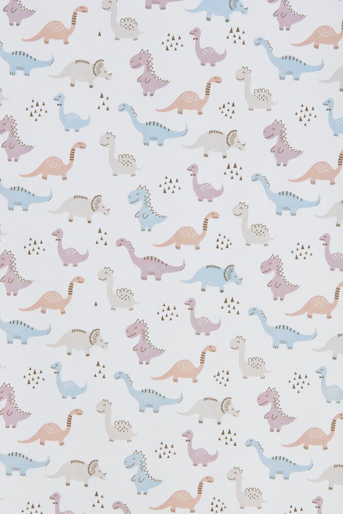 Dinosaurie-mönstrat presentpapper i pastellfärger.