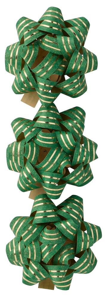 Drei grüne und goldgestreifte Geschenkrosette Mixed.