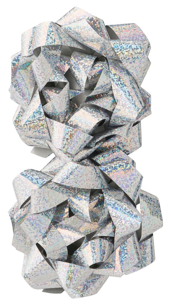 Eine große silberne holografische Geschenkrosette Mixed.