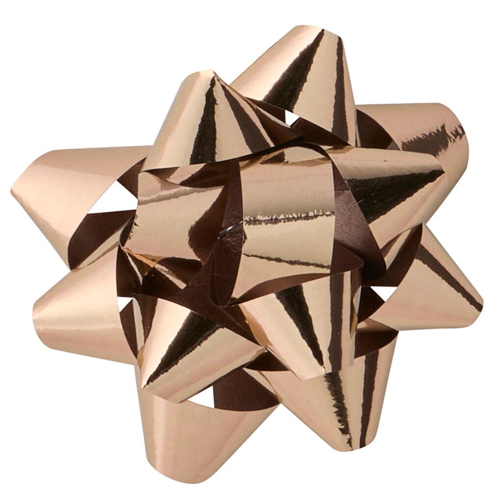 Geschenkrosette Mixed, eine glänzende roségoldene metallische Sternschleife.