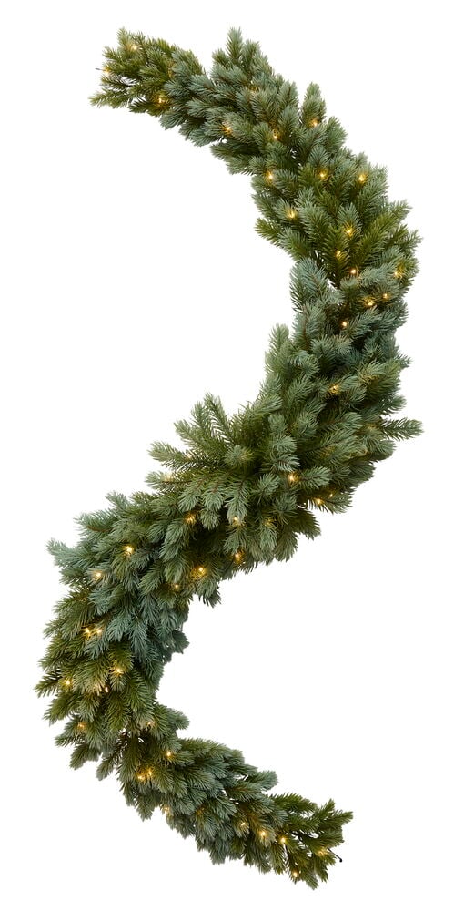 Grüne S-förmige Weihnachtsgirlande mit dichten Nadeln und Warmweiß Batteriebetrieben mit Timer Lichtern.