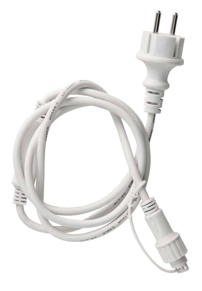 Startsett Outdoor LED Light System 1,5 m Hvit, med en europeisk plugg og en vanntett kontakt.
