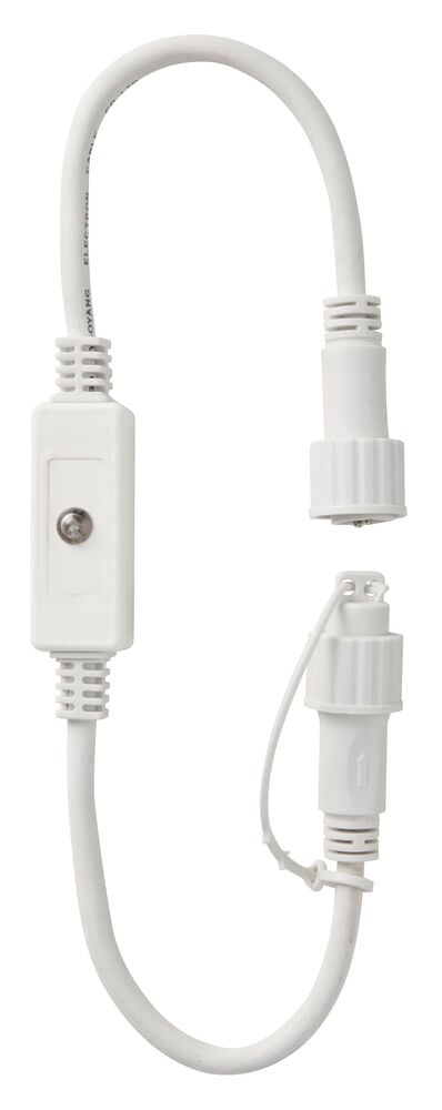 Hvit Lyssensor Outdoor LED Light System med innebygd sensorboks og to hvite kontakter, en med beskyttelseshette.