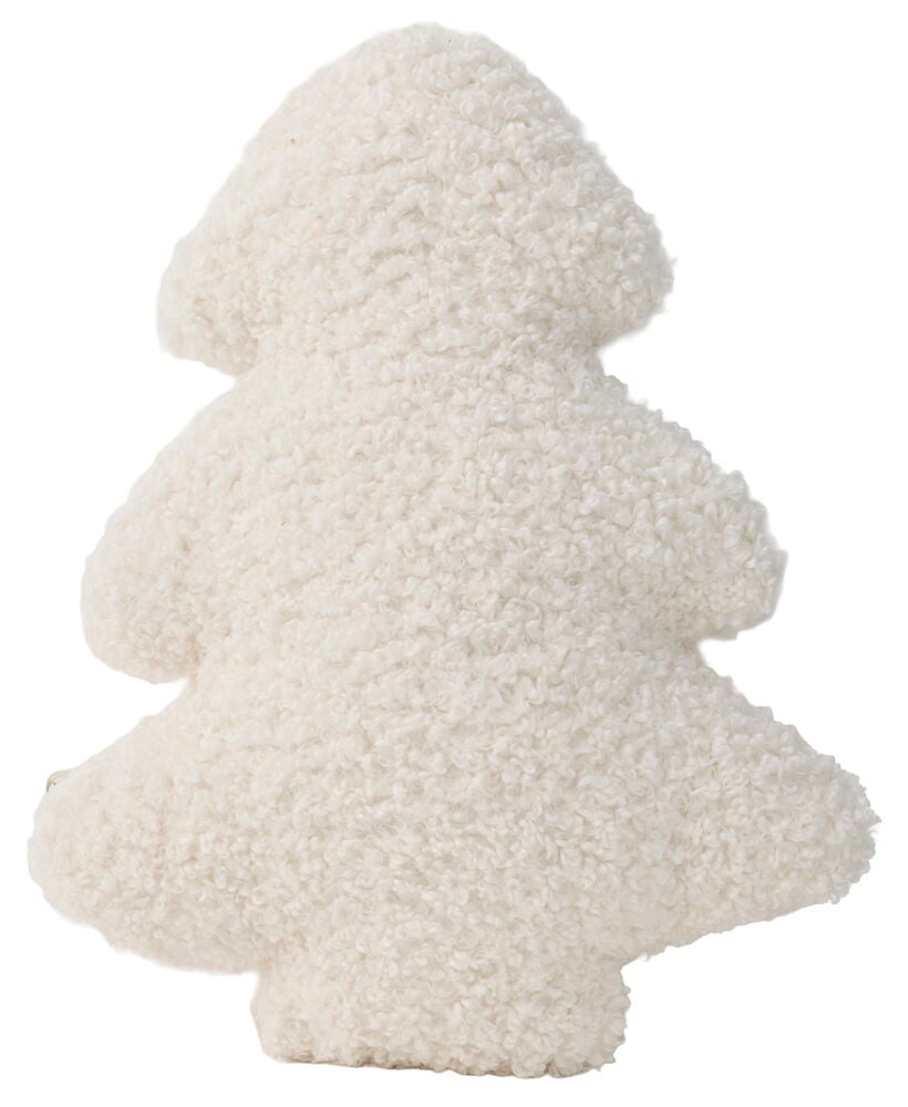 Ein cremefarbenes flauschiges Weihnachtsbaumförmiges Zierkissen Weihnachtsfiguren Mixed.