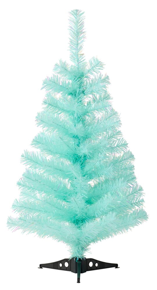 Ein 60 cm minzgrüner Weihnachtsbaum aus PVC mit schwarzem Ständer.