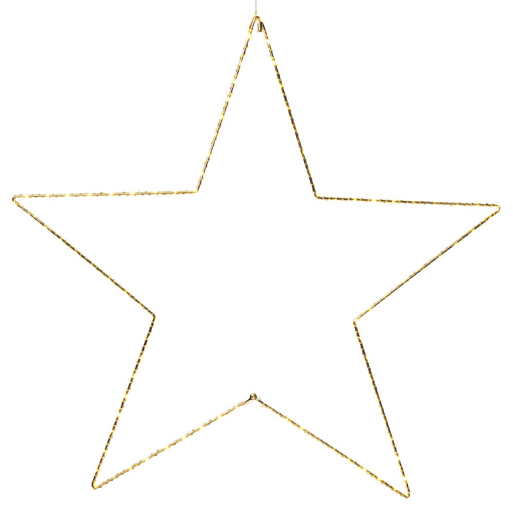 Guldig stjärnformad dekorationsbelysning med varmvitt ljus.