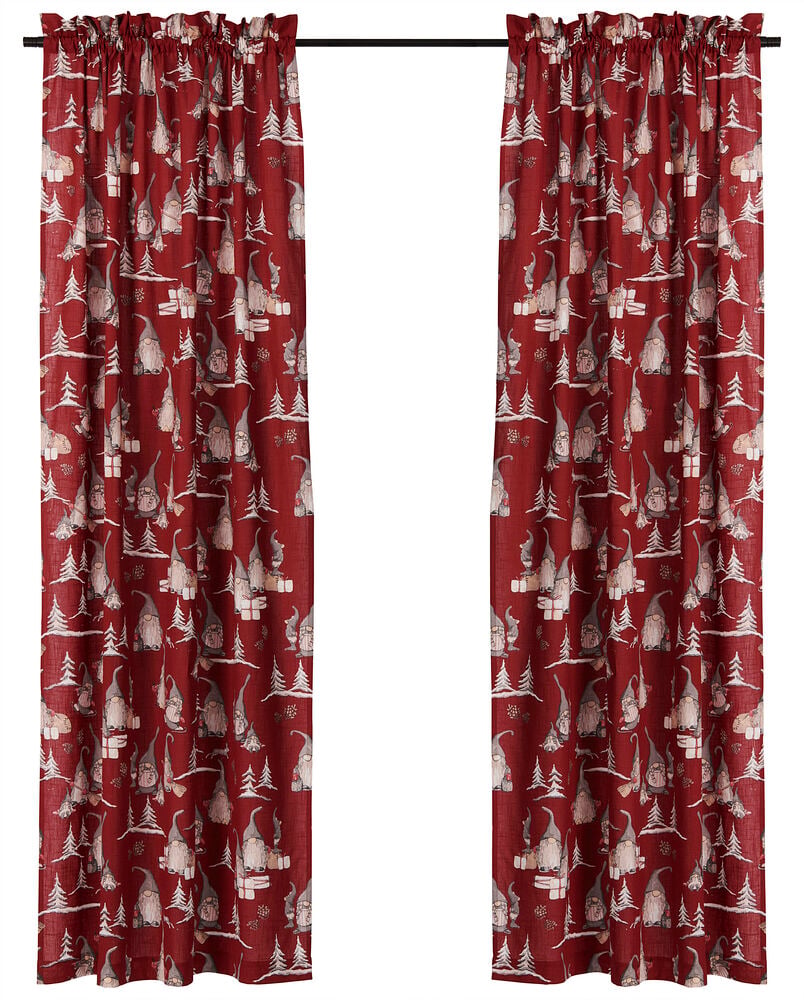 Vorhänge Ljungby 220x110 cm 2 er-Pack Rot Baumwolle mit wiederholtem Wichtel-, Weihnachtsbaum- und Schneeflockenmuster.
