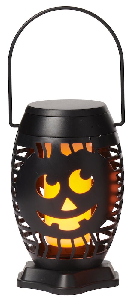 LED-Laterne, batteriebetrieben Halloween 15,5 cm Flackernde Flamme, eine schwarze Laterne mit Kürbisgesicht.
