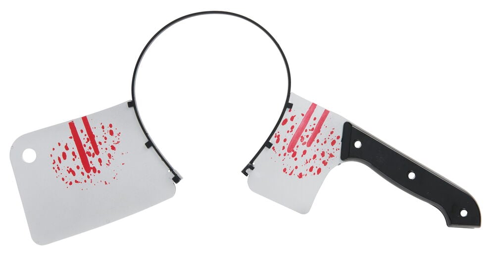 Halloween Diadem Flera sorter, ett svart diadem med fejkade blodstänkta köttyxblad och knivblad.
