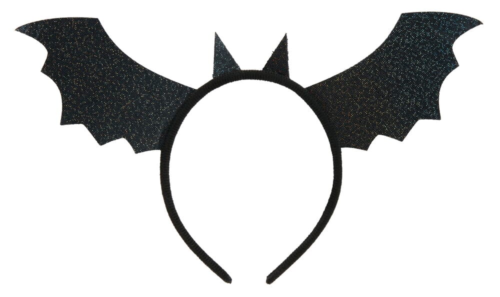 Svart glittrigt Halloween Diadem Flera sorter med spetsiga fladdermusöron och två vingar.
