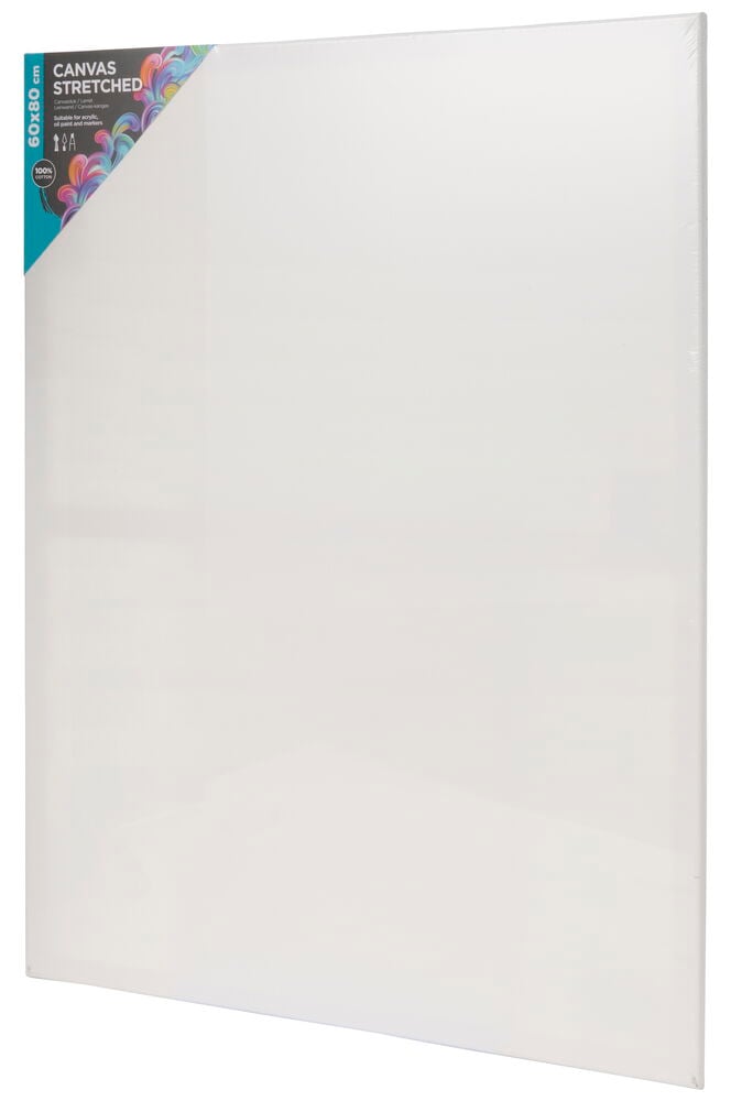 Weißes Baumwolltuch auf Holzrahmen, 60x80 cm.