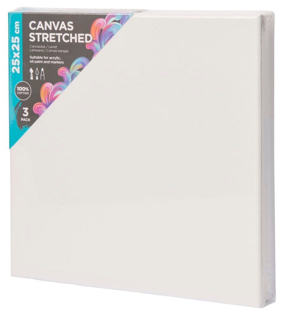 Drei weiße Leinwände in der Verpackung.