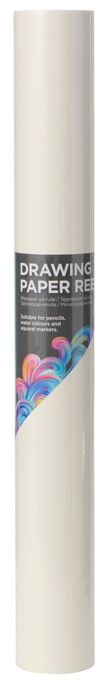 En rulle vitt ritpapper med etikett.