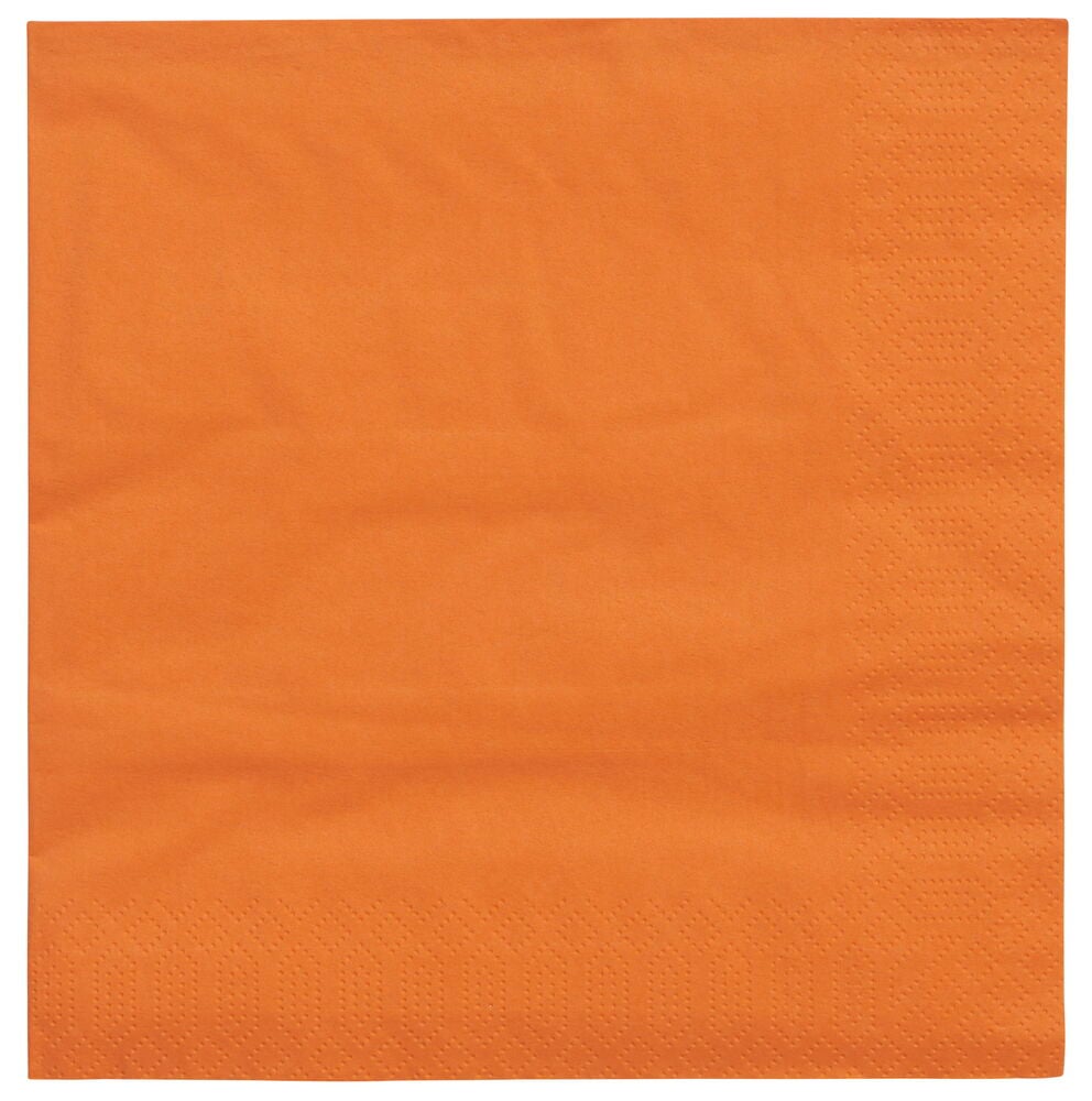 Oranssi, neliönmuotoinen paperiservetti.