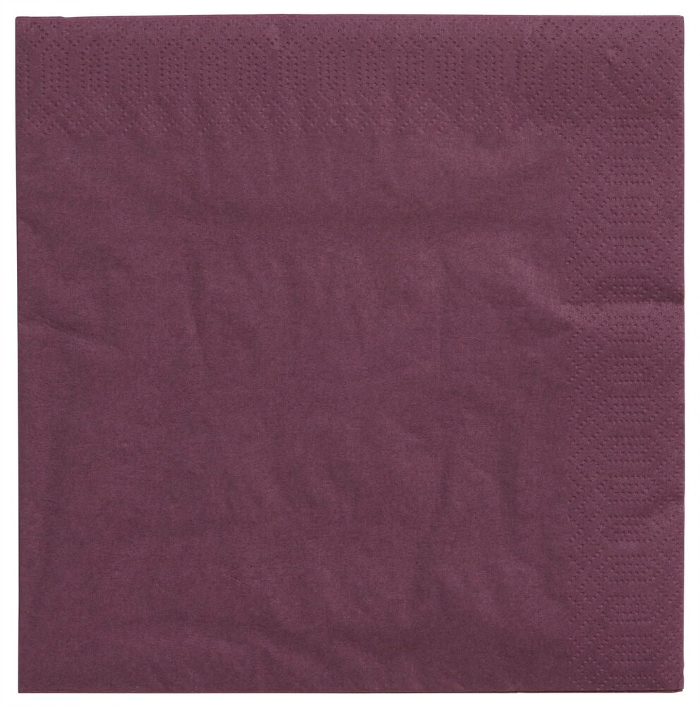 Painotettu violetti paperinen lautasliina, jossa on kohopainettu reuna.