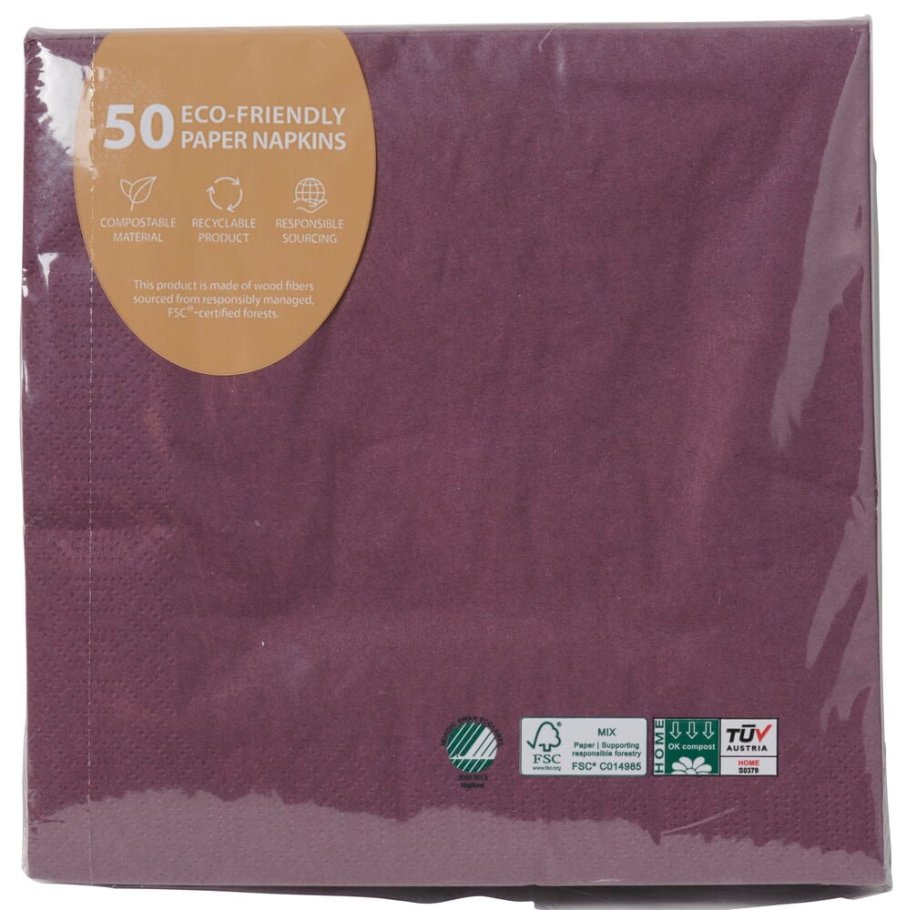 Lila lautasliinapakkaus ympäristömerkinnällä.