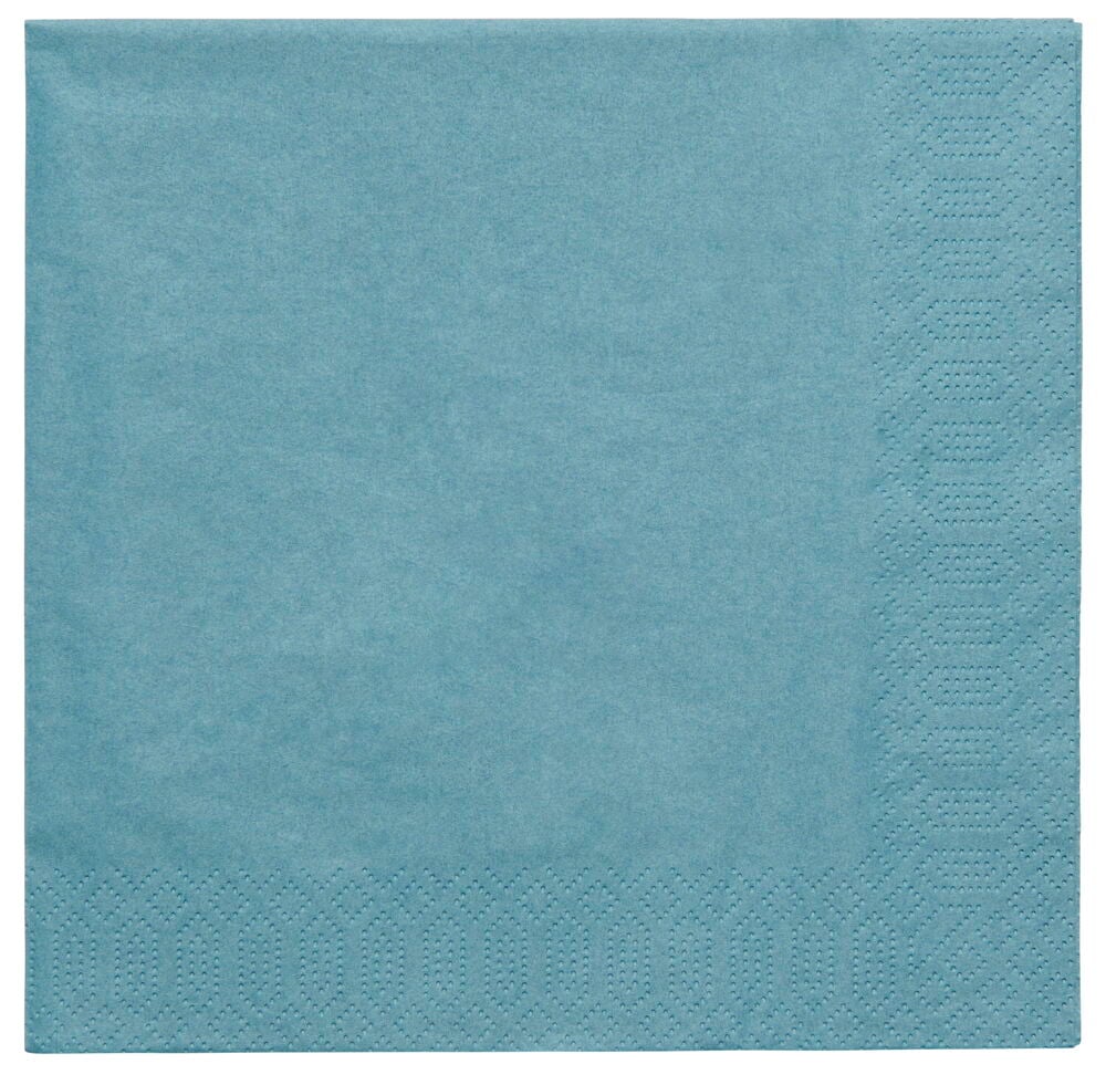 Sinivihreä paperilautasliina, jossa on kohopainettu reuna.