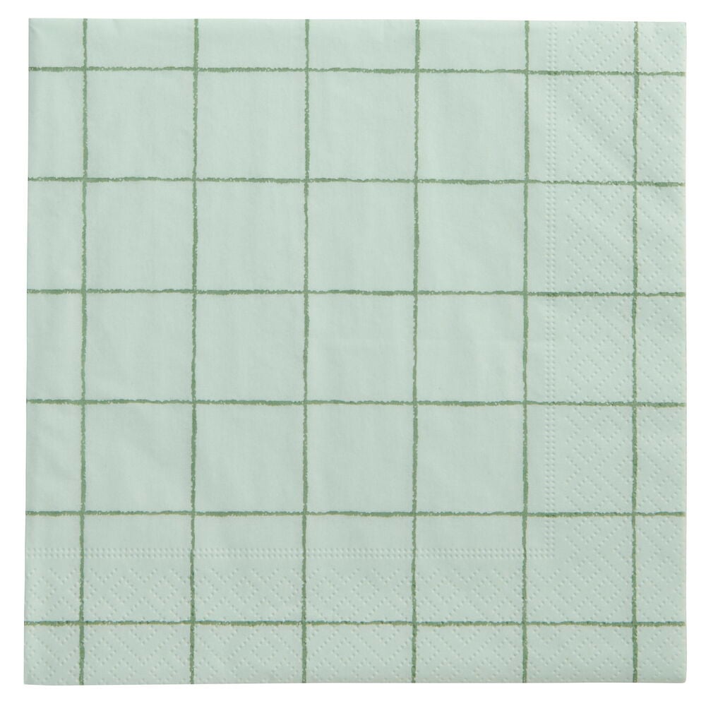 Servetter 20-pack Rut, ljusgröna med rutmönster, visar en vikt pappersservett.