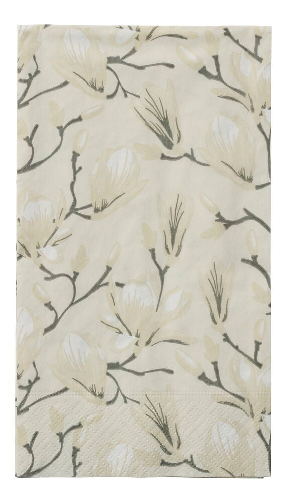 Servietter 15-pk Magnolia Beige, med lyst blomstermønster og synlig prikket tekstur.