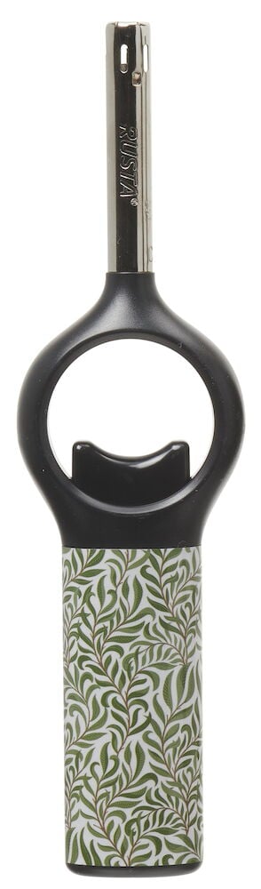 Musta ja vihreä kaasusytytin, jossa lehtikuvio.