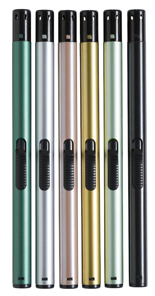 Seks gasslightere i ulike farger på rad.