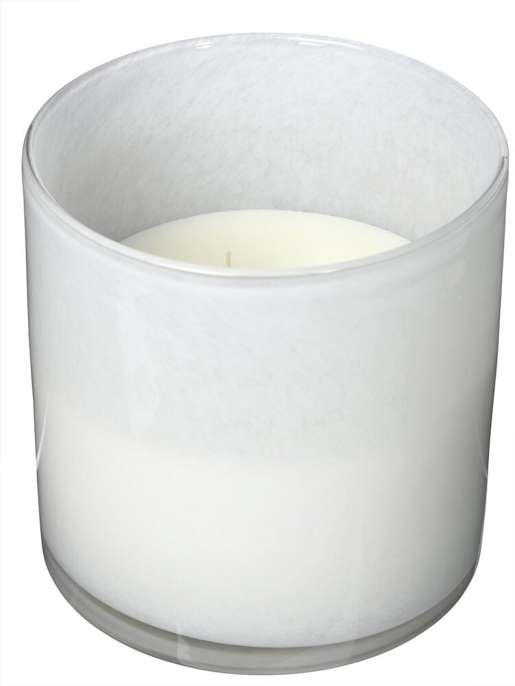 Vit ljus i genomskinlig glasbehållare