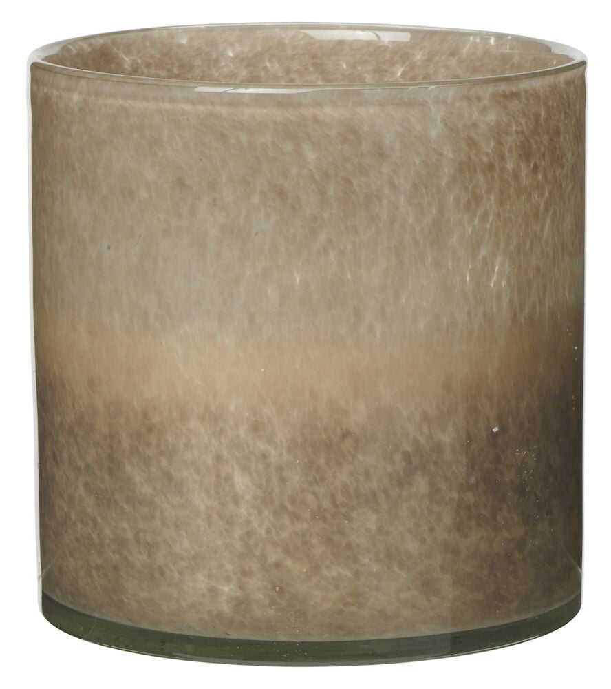 Brunt cylindriskt ljus med marmorerad yta.