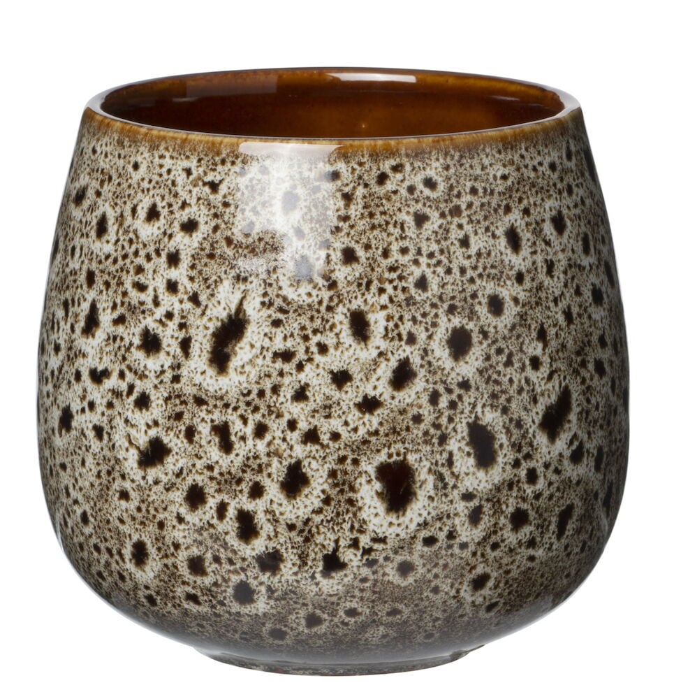 Brunt duftlys i dekorativ keramikkrukke, hvit blomst, oud