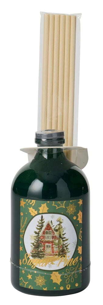 Doftpinnar Nature 100 ml Grön Glas med en festlig husetikett och ljusa träpinnar.