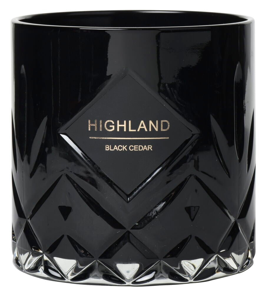 Svart doftljus i glaskopp med dekorativ slipning.