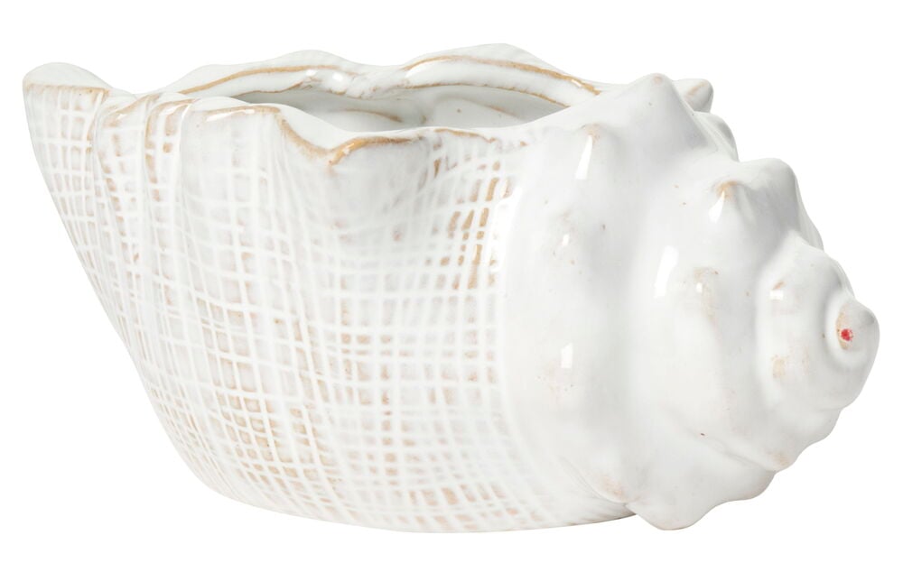 Snigleformet hvit keramikkbeholder med to veker.