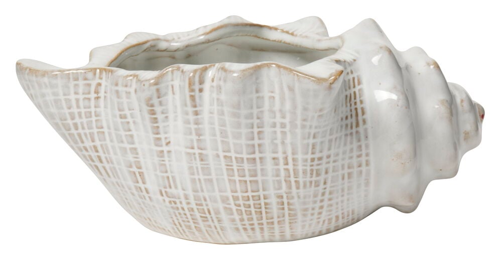 Keramisk muslingformet beholder i hvit farge.