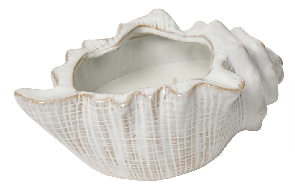 Snäckformad keramikljusbehållare med två vekar.