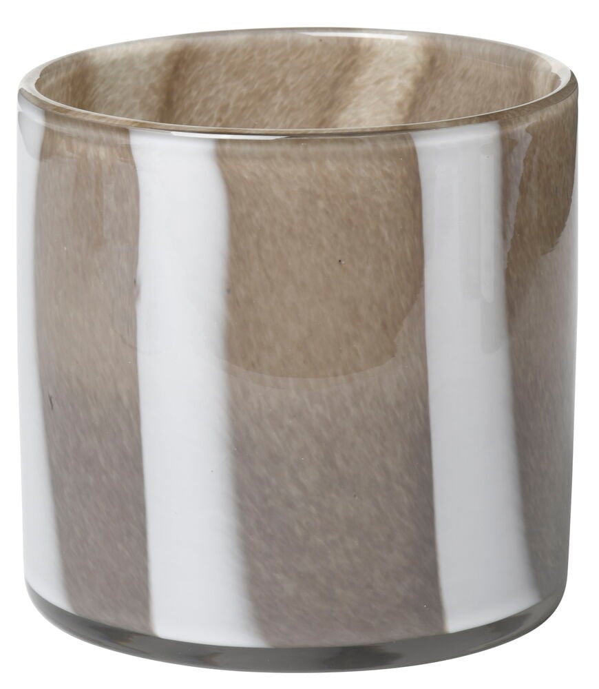 Lilagrå randig värmeljushållare i handgjort glas.