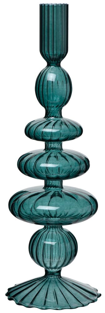 Moderne kerzenständer in benzinfarbigem Glas mit abgerundeter Form.