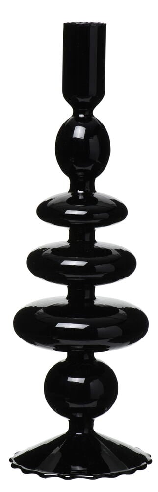 Svart glasljusstake med rundad stilren design.