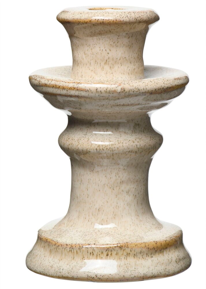 Beiger Kerzenhalter aus Steingut mit organischer Form.